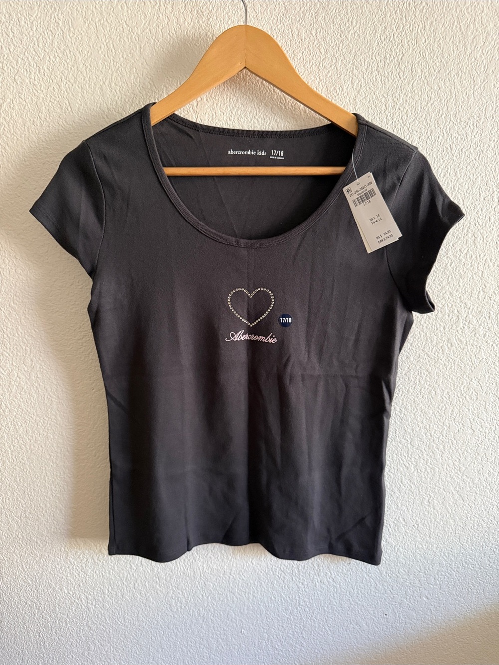 Abercrombie & Fitch Black Crystal Heart Scoop Neck Tee